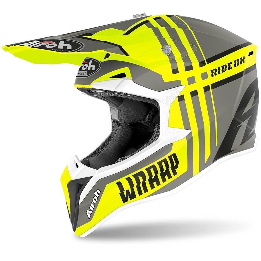 Шлем кросс AIROH Wraap Broken Yellow Matt